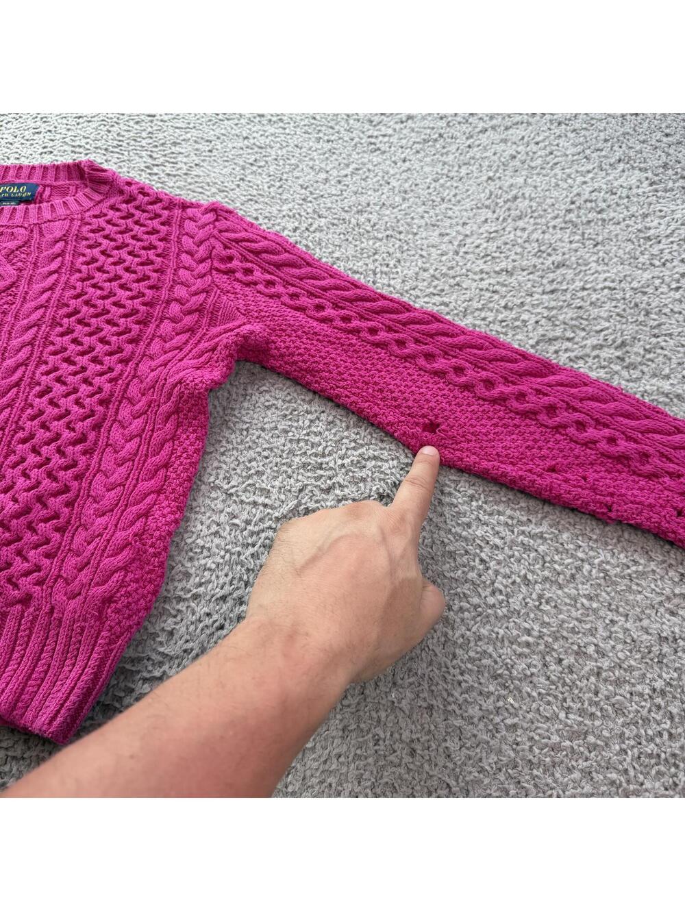 Hot Pink Polo Ralph Lauren Cable Knit Sweater Youth M Fits Women’s XS S Cropped - Picture 7 of 8
